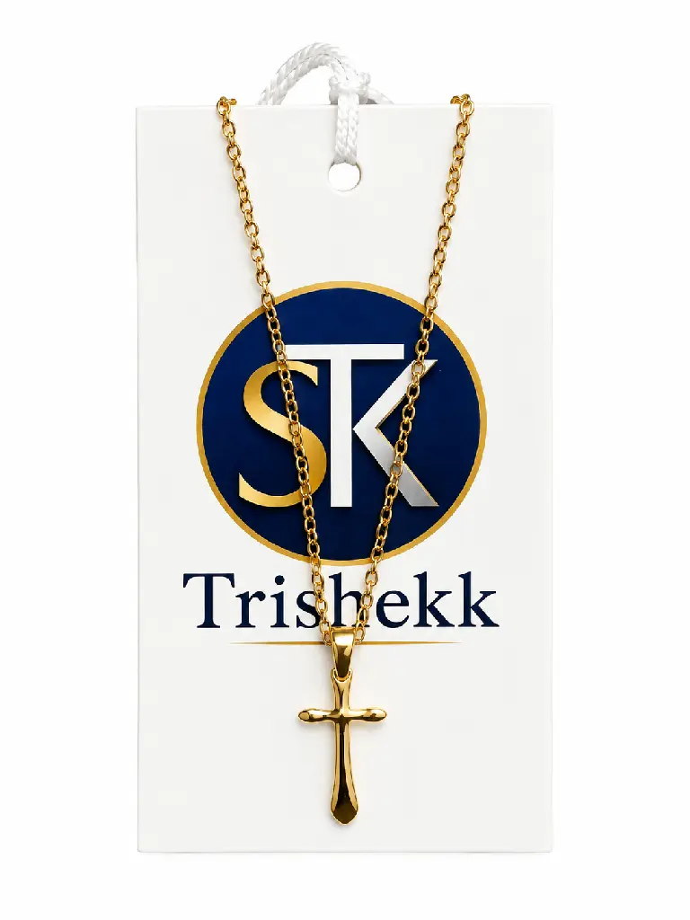 Gold Cross Necklace on Branded Jewelry Card.webp