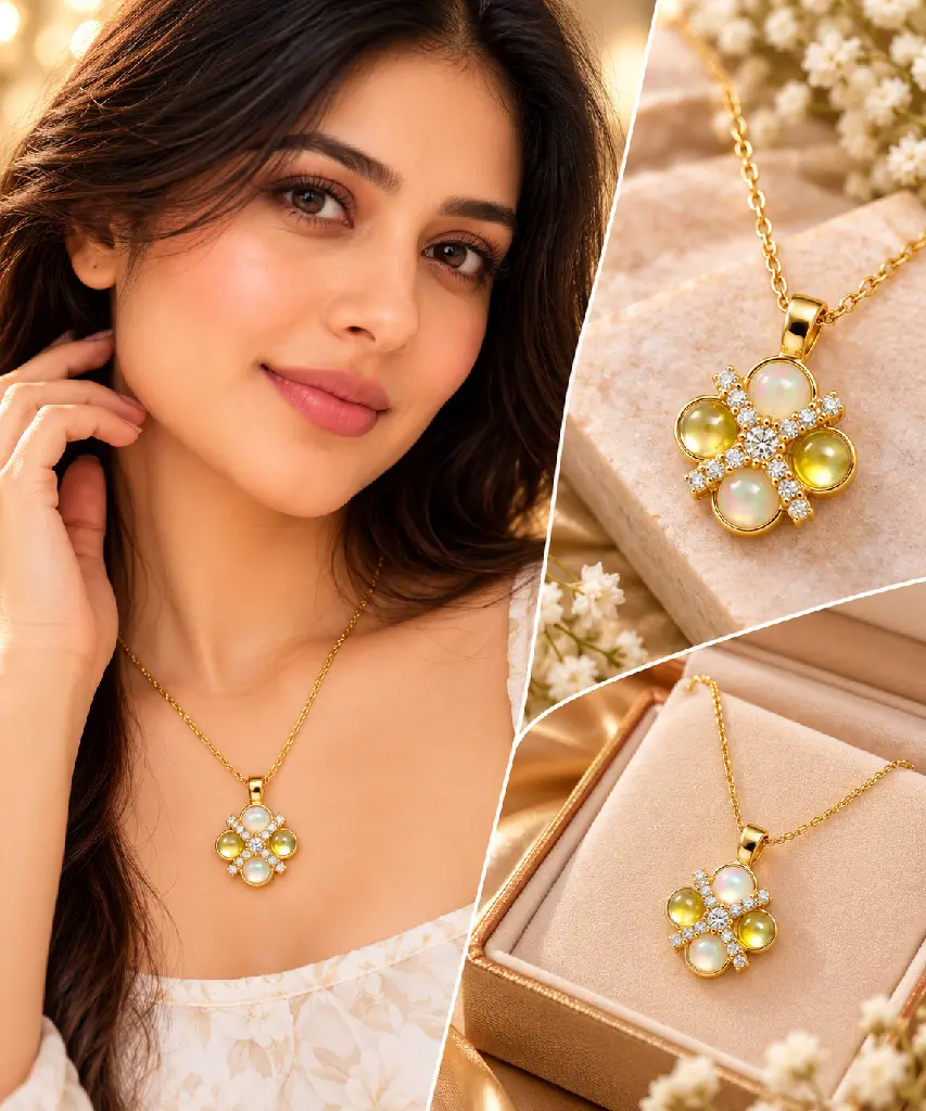 Golden Opal Flower Pendant Showcase.webp