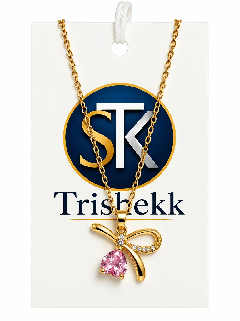 Gold Bow Pendant on Trishekk Jewelry Card.webp