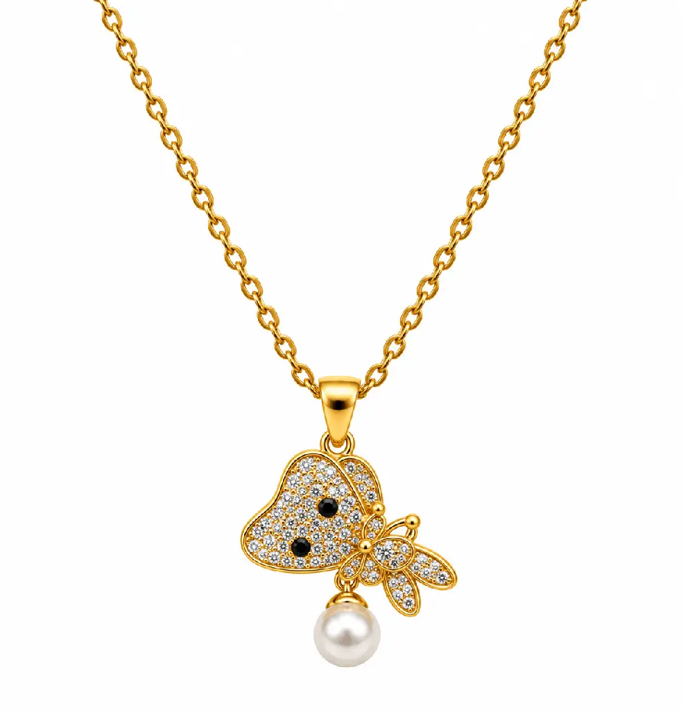 Pavé Gold Butterfly Pearl Necklace.webp
