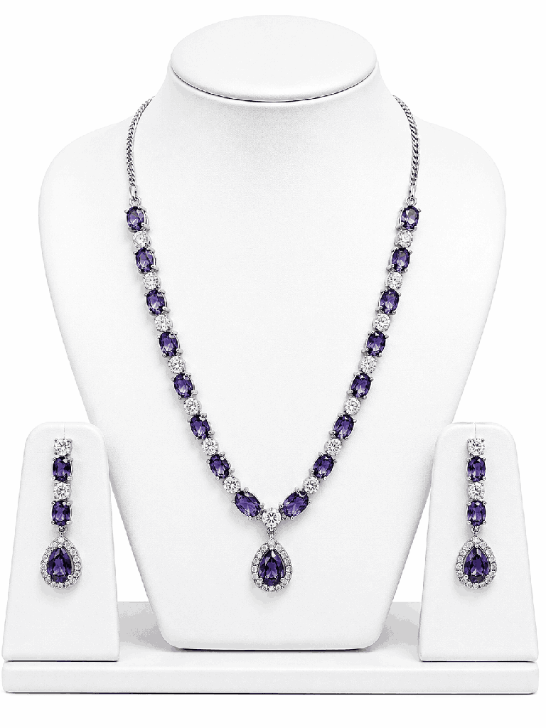 [AD Jewellery-1] AD Jewellery Stylish Women Necklace Set (Purple)