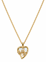 Elegant Heart Pendant Necklace – Gold Tone with Floral Crystal Design