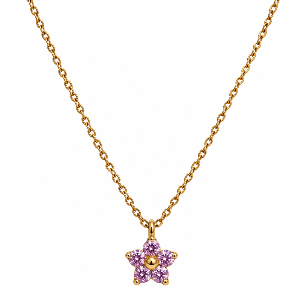 Elegant Purple Crystal Flower Necklace for Women – Stylish Gold Tone Pendant