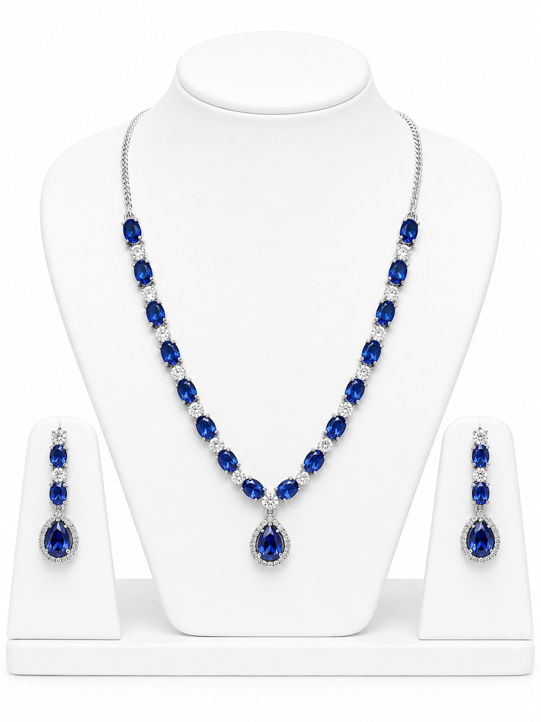 [AD Jewellery-1] AD Jewellery Stylish Women Necklace (Blue)