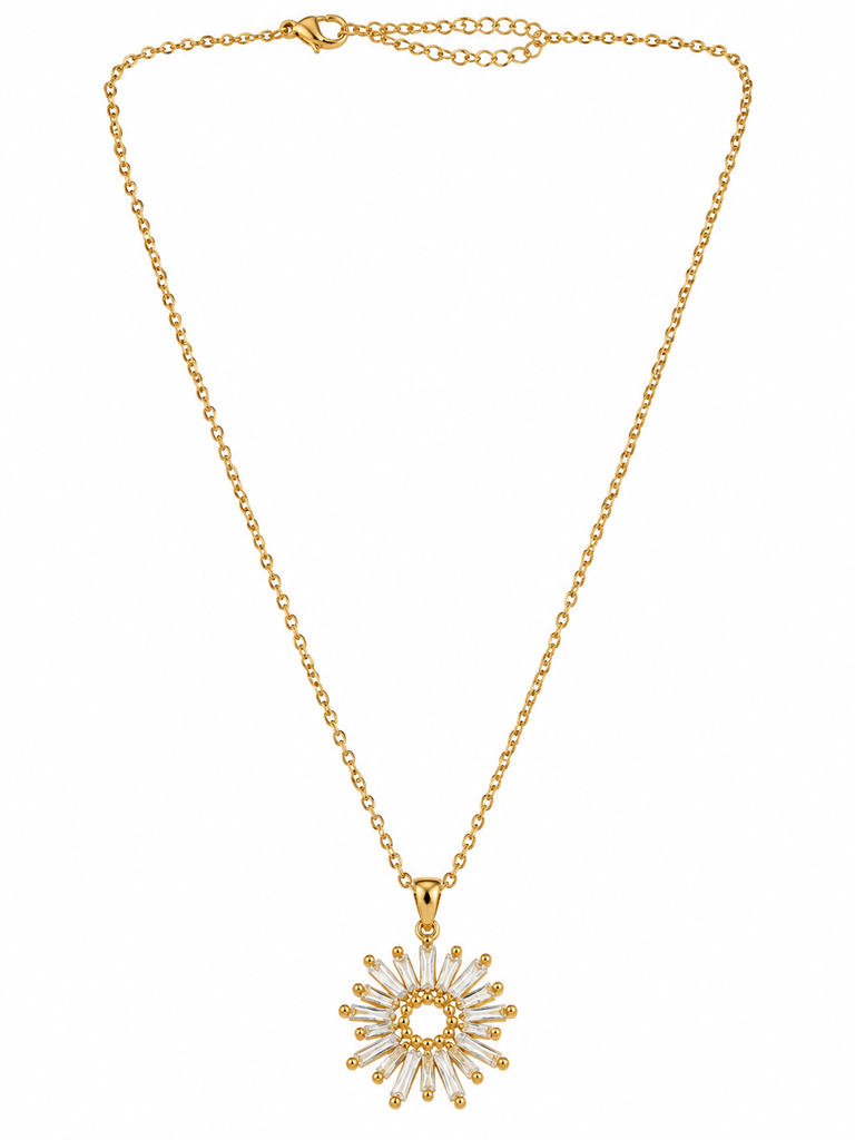 Gold-Tone Sun Rediating Pendant Necklace for Women