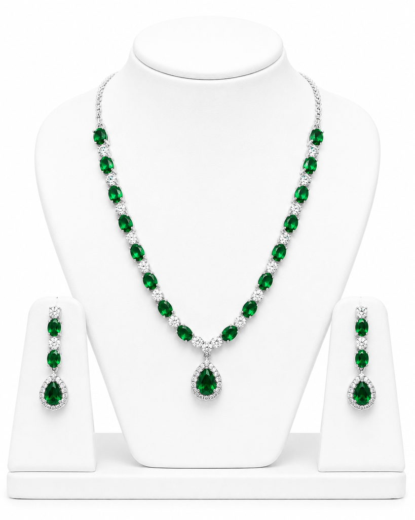 [AD Jewellery-1] AD Jewellery Stylish Women Necklace Set (Green)