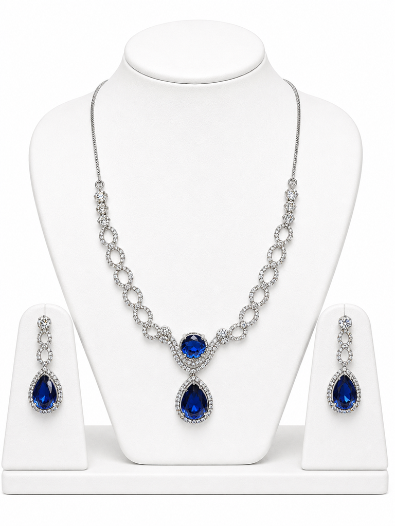 [AD Jewellery-2] AD Jewellery Stylish Women Necklace Set (Blue)
