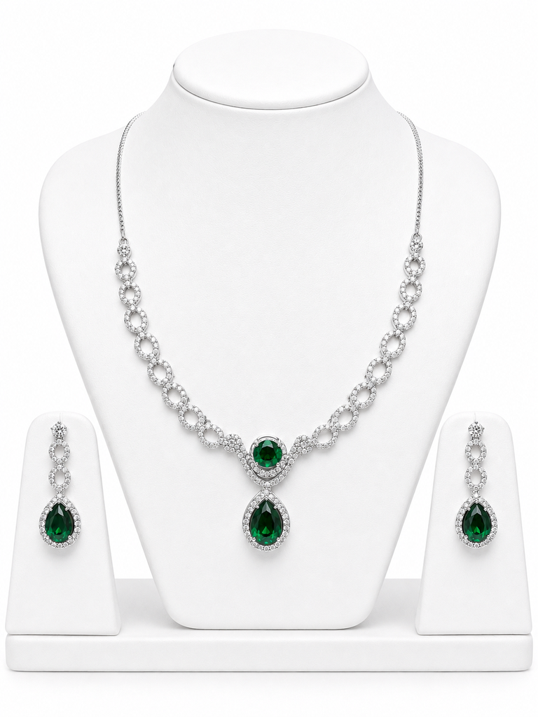 [AD Jewellery-2] AD Jewellery Stylish Women Necklace Set (Green)