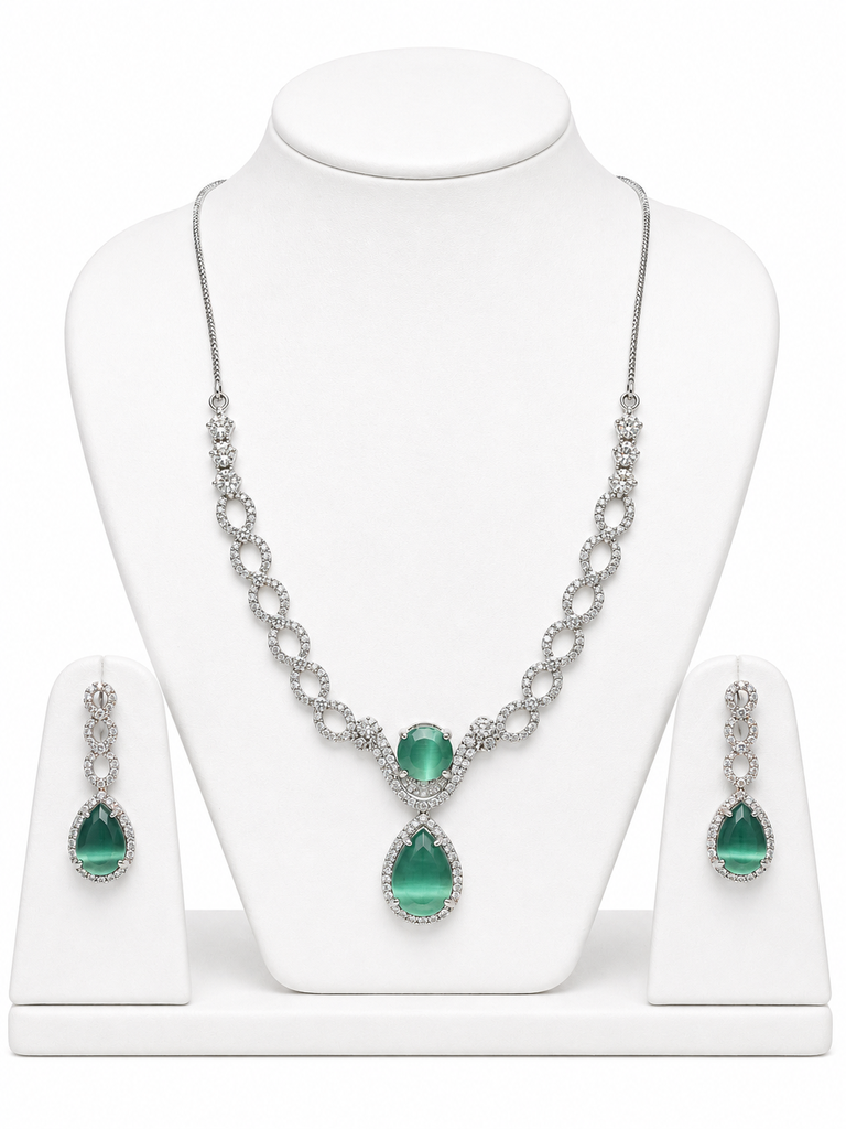 [AD Jewellery-2] AD Jewellery Stylish Women Necklace Set (Sea Green)
